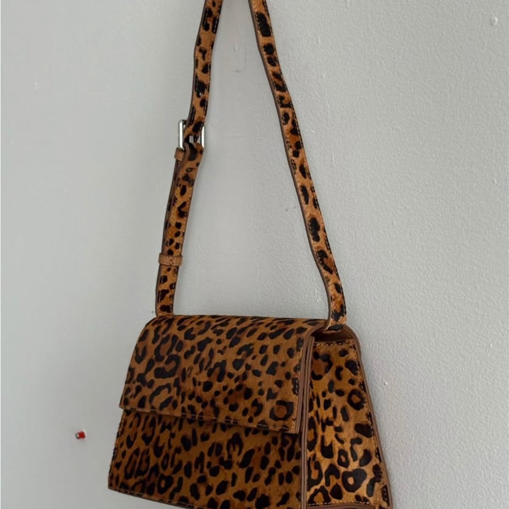 Brown Leopard Print Shoulder Bag with Flap Closure